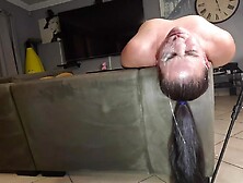 Face fucked whore gets dick stroked while in her throat,  throatpie.