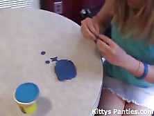 Cute Teen Kitty Playing With Playdough