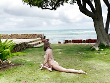 tranquil outdoor yoga with a view - yoga with grey