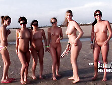 Seven girls get naked around town