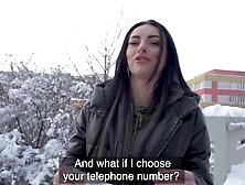 Public Agent Blue eyed babe sucks a fat big dick out in the snow in public