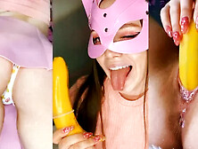 Horny Student Fucks Her Sweet Pussy with a Banana.  Wet Fuck