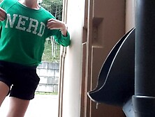 Nerdy Girl in Glasses uses Urinal in Porta John