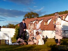 BRIDE4K.  Hawt bride with natural melons is having a kinky sex with a groom clothed up as a hound