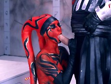 A sexy Sith girl is sucking a large dick on her knees