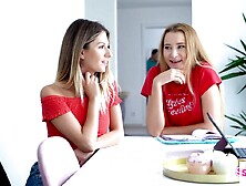 Sexy Excited Blondes Ivi Rein & Rebecca Volpetti Tempt Stepbro to Join in for three-some