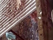 Spying on a topless girl showering outdoors