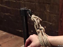 Blonde slave is hung for hips