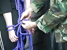 Thick brunette bdsm slave gets ropes around her neck and lots of torture