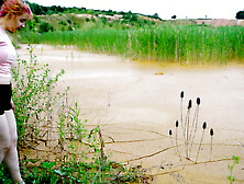 Orgasm in lake of mud - masturbating in clay