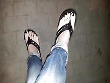 A Crossdresser On A Night Walk Walks Around And Tempts With His Gorgeous Feet