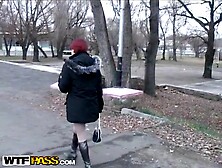 Redhead Student Sucks On The Banks Of The River For All To See