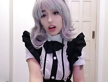 Maid cosplay girl sucking and begging to her boss