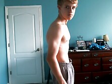 Cute Blonde Teen Flexes His Hard Muscles