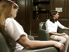 Pretty French lesbian babes enjoying in the classroom