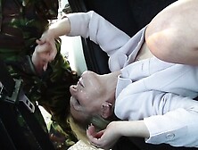 Lovely Blonde girl fingering pussy on a public beach