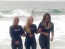 After Surfing the Two Gorgeous Blondes Have Some Naughty Lesbian Fun by the Outdoor Pool