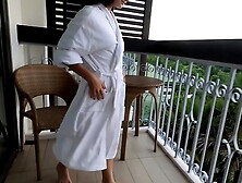 Hot Coffee With Masturbation On Public Terrace In Hotel - Best Idea For New Day By Amateur Pornstar