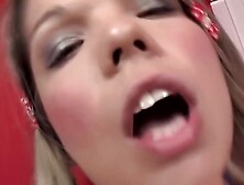 Small Titted,  Blonde teen 18+ Is Wearing Red Pantyhose While