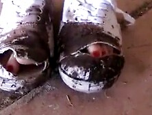 Cutting and ripping keds off barefeet