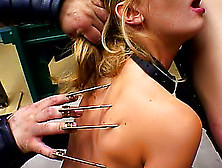 Licking shaved pussy of tied up girl