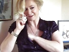 Sexy Blonde in Stockings Teases Over the Phone