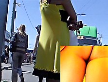 Yellow Summer Costume Upskirt In Bus