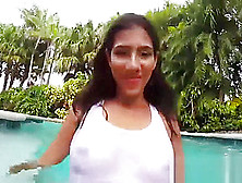 Horny latin babe Victoria Valencia rides it in the rain