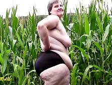 Hirsute Older big beautiful woman Tina Plays With Her Massive Butt & Corpulent Cunt In a Corn Field