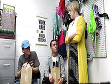 Officer getting dick sucked by this busty blonde milf