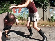 Thrall spanked and made to lick the boots