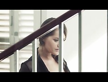 Brunette Babe Surprises Blonde Dude In Sexy Black Lingerie.