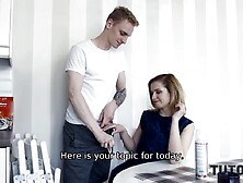 TUTOR4K.  Avid guy with hard boner fucks hard a coach who failed his exam