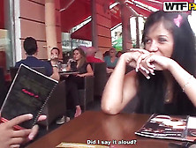 Horny teen Bella gives hard blowjob to barman in the bar's toilet (18+)