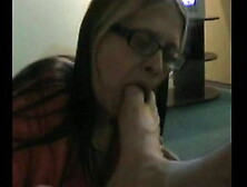 GF gives a blowjob and lick his feet