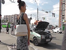 Outdoor Scene With A Young Girl In Sexy Dress