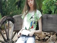 Ultra Skinny Girl Stripping On A Bench