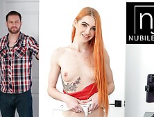 Cute red-head Influencer Little Dragon takes roommates dong for a live camera experience
