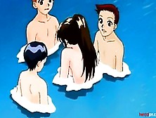 Nasty Hentai Teen Girl Blowing 3 Cocks Underwater