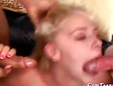 Squirting Blonde Teen Handles Two Cocks