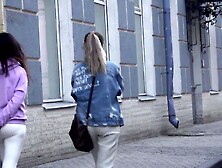 Bulge Weenie Flash On Street  Public Flashing two / Cameltoe Leggins Beauty