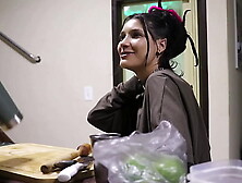 SELF PERSPECTIVE - Thin Brazillian Bartender skank mounts for Money after Work