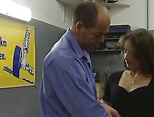 Petite girl in the car repair shop can't pay for the repair