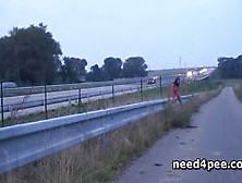 Smoking Hot Brunette Pissing Nearby A Bridge