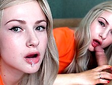 Attractive Blonde Blowing Gigantic Meat after Waking up until Spunk in Mouth
