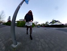 Walking On The Street In Sheer Skirt