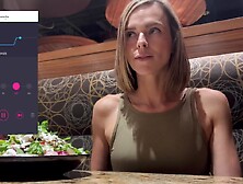 Cumming hard in public restaurant with Lush remote controlled sex toy