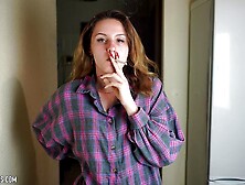 (ALL 24 scenes) Ramona Lynn is smoking all-white Virginia Slims 120s cigarettes at home using matches 4K resolution