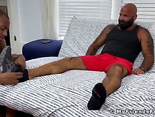 Hairy Man With Beard Gets His Feet Worshiped By A Gay Black Guy