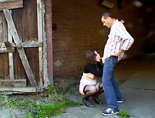 White Top And Stockings Brunette Gets Fucked Outdoors
